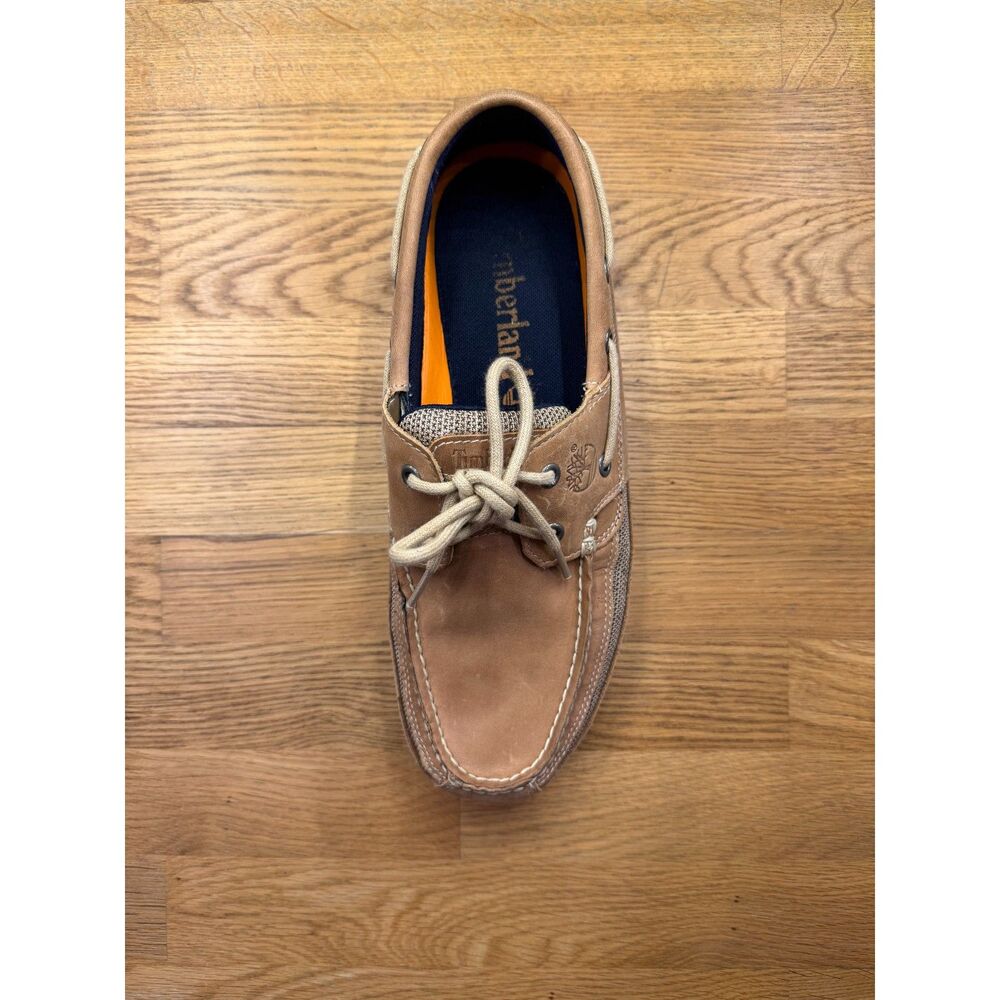 Timberland Men's Leather Boat Shoes Brown Tan Size 10 Casual Deck Shoes